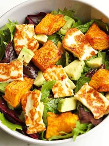 pumpkin, haloumi and avocado salad