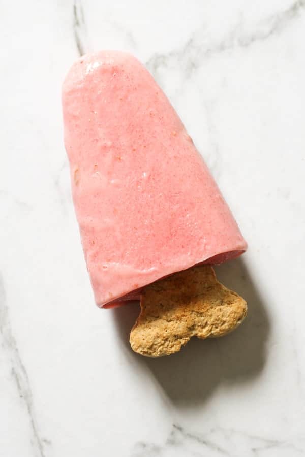 dog popsicle on a white marble background. 