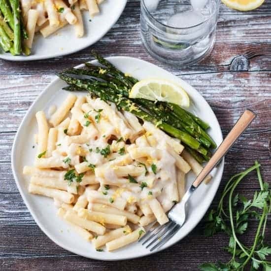Creamy Lemon Ziti with Roasted Asparagus