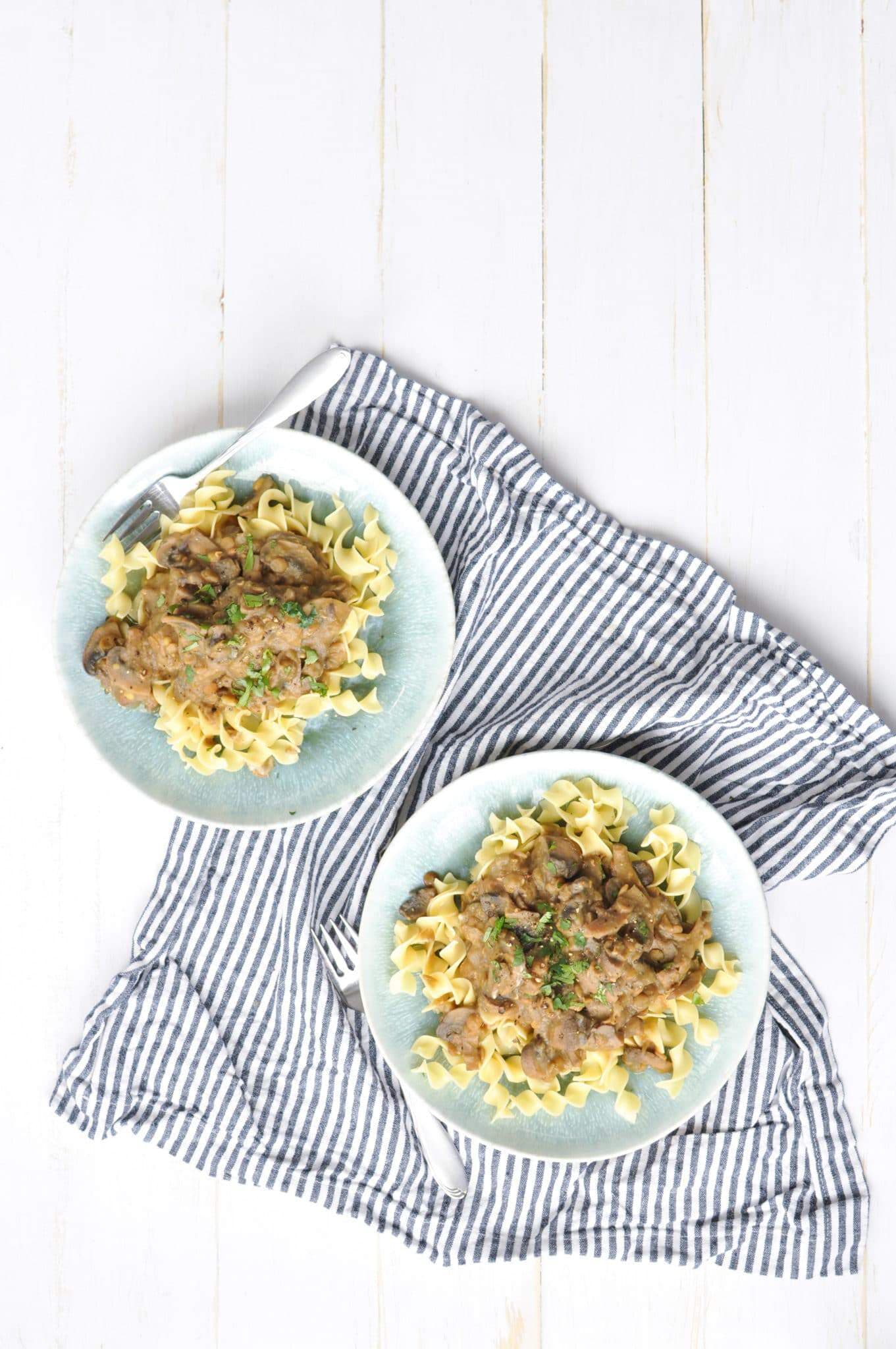 Vegetarian Instant Pot Lentil and Mushroom Stroganoff