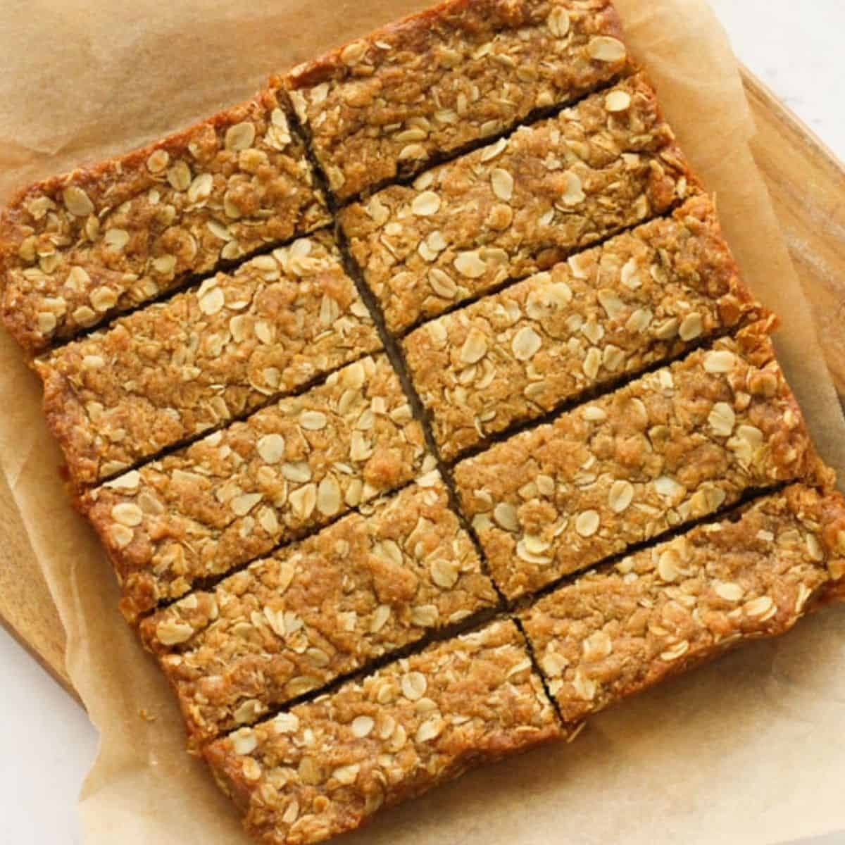 anzac slices on a wooden board.