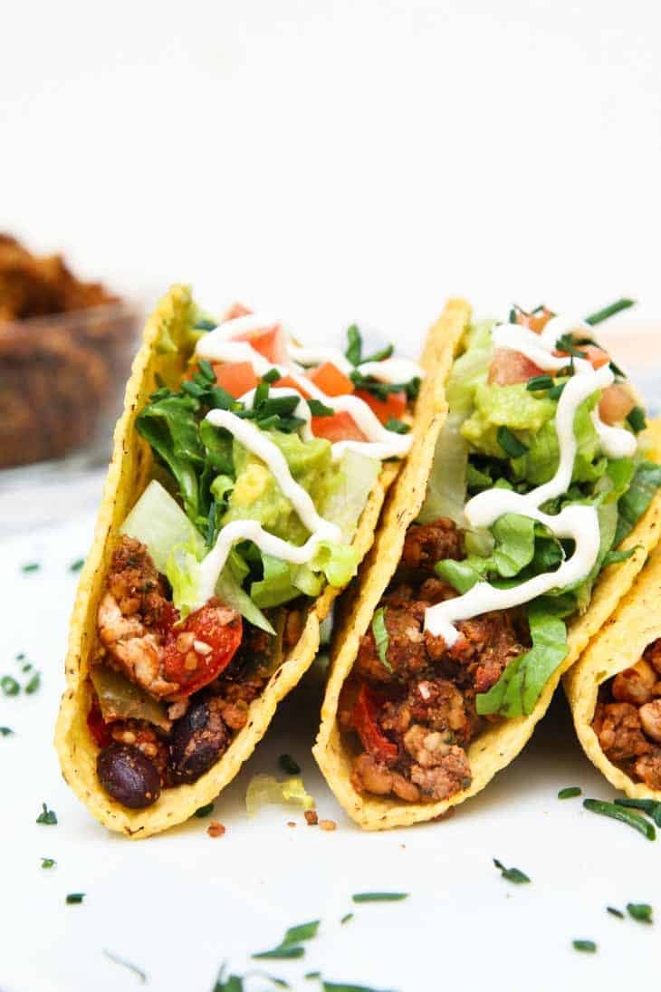 Loaded Black Bean Tofu Tacos with "Meatless" Walnut Crumble