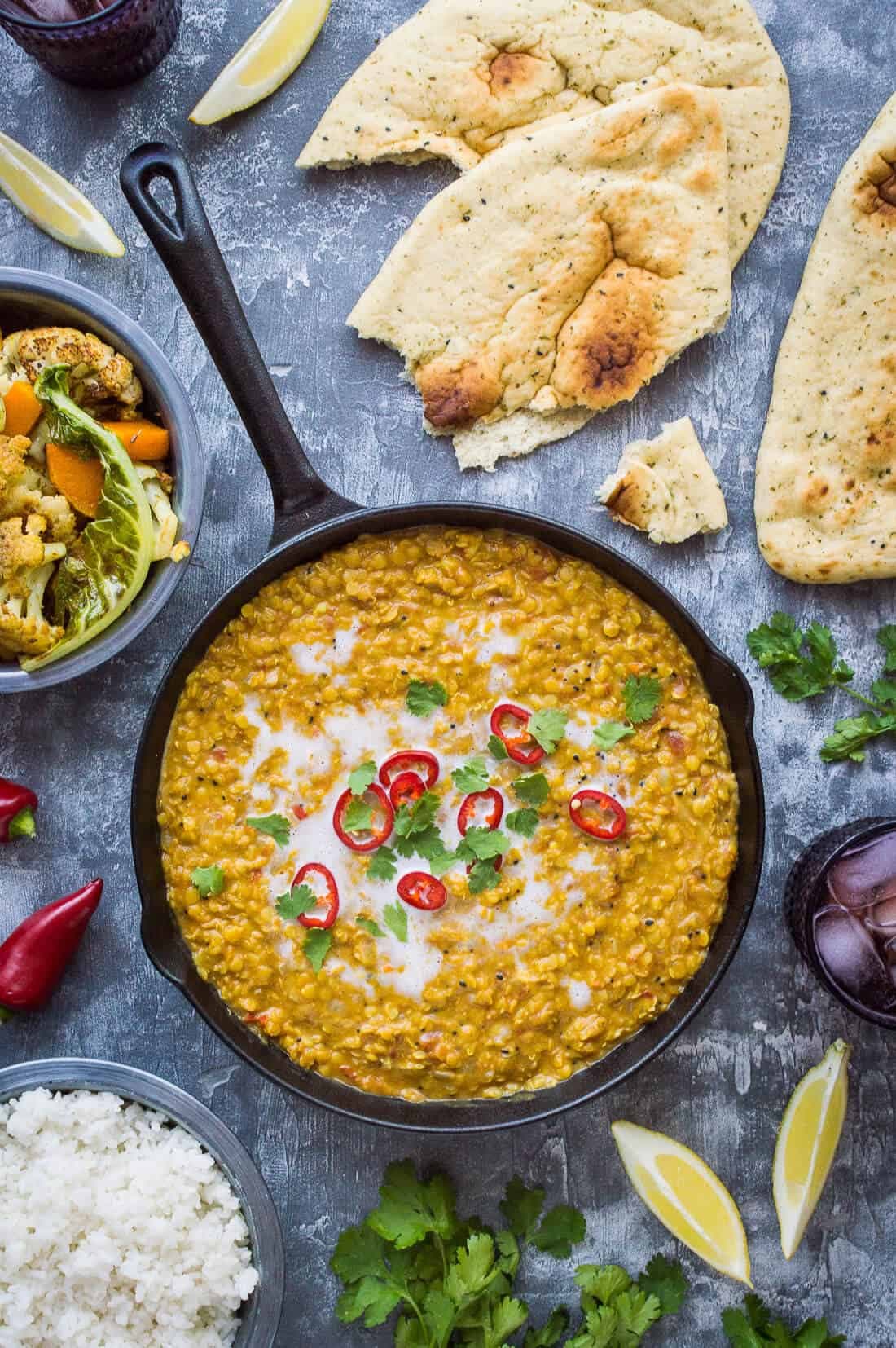Red Lentil Dhal With Roasted Cauliflower and Butternut Squash