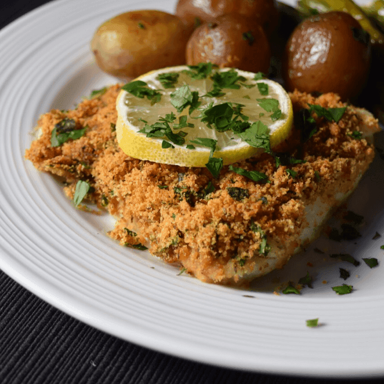 Simple Oven Baked Garlic Oregano Crusted Cod Fish