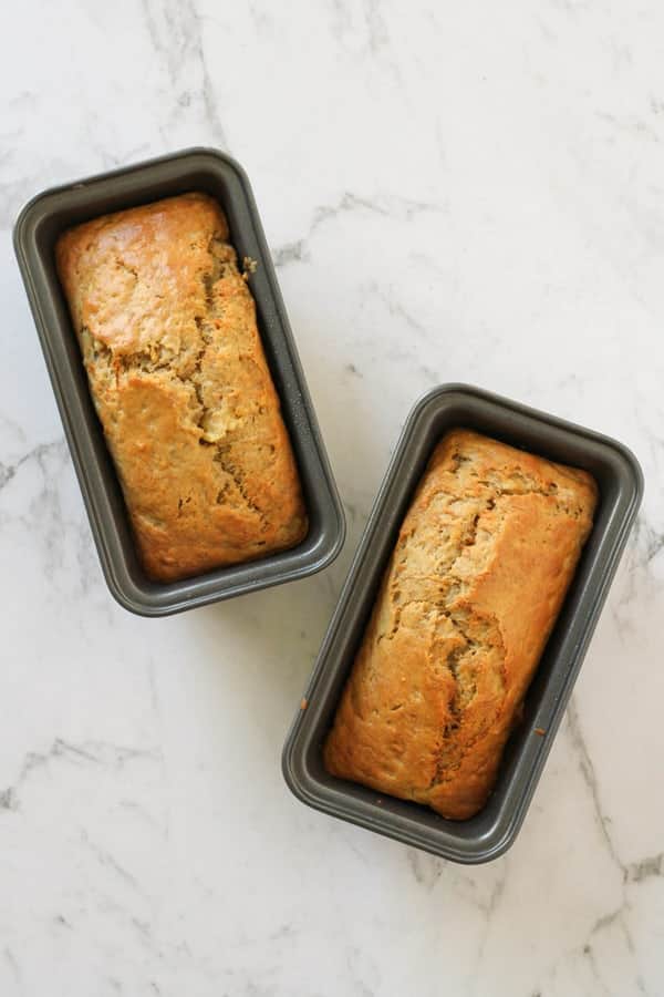 mini banana loaves fresh out of then oven.