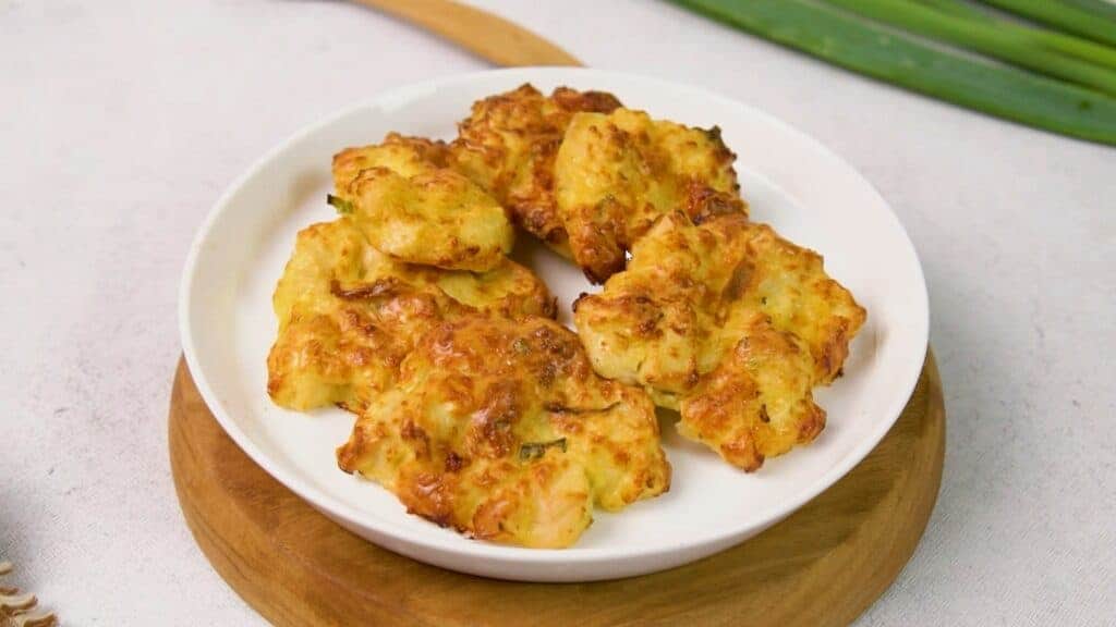 Air fryer Chicken Fritters on the white plate