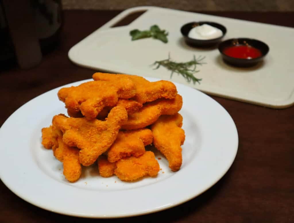 Dino nuggets on white plate