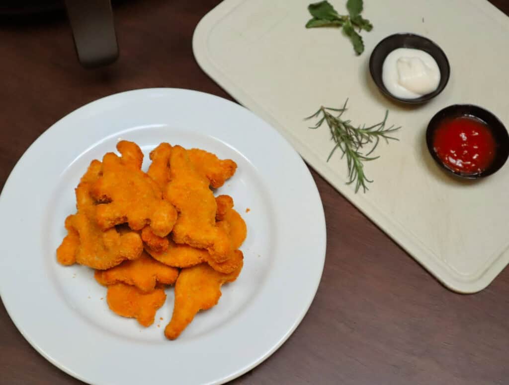 Dino nuggets on white plate