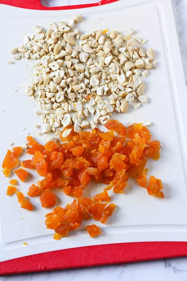 chopped dried apricots and cashews