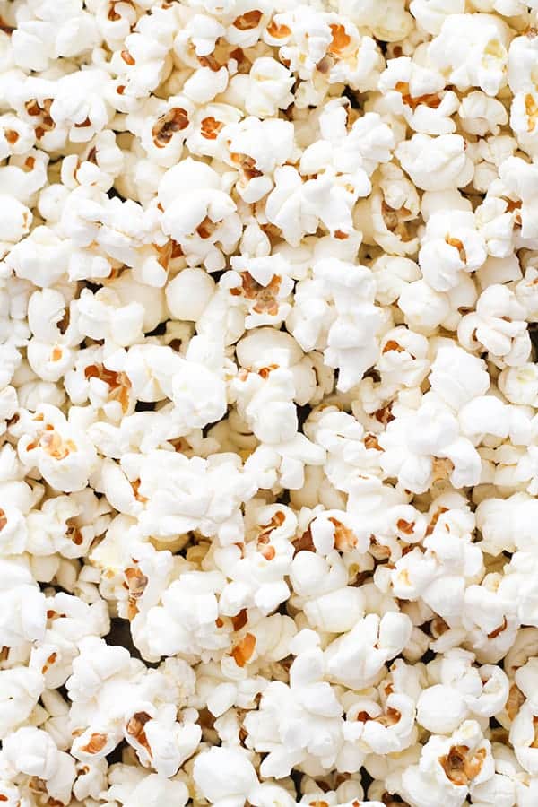 popcorn on a baking tray.