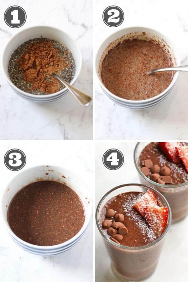 step by step photo instructions on how to make chocolate chia puddings