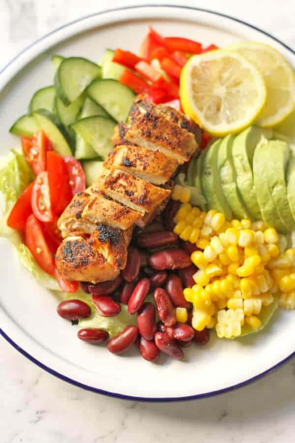Close up of Mexican Chicken Salad on a white plate