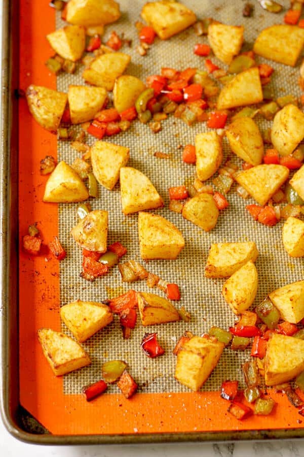 crispy breakfast potatoes on a baking tray