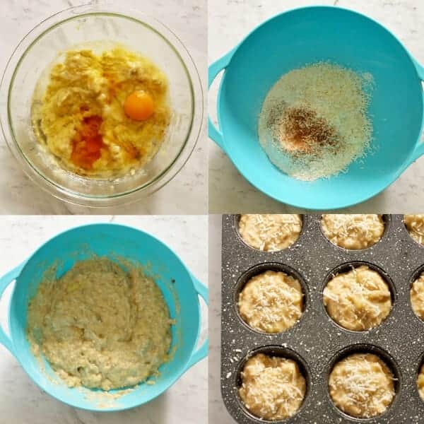 step by step instructions on how to make banana coconut muffins