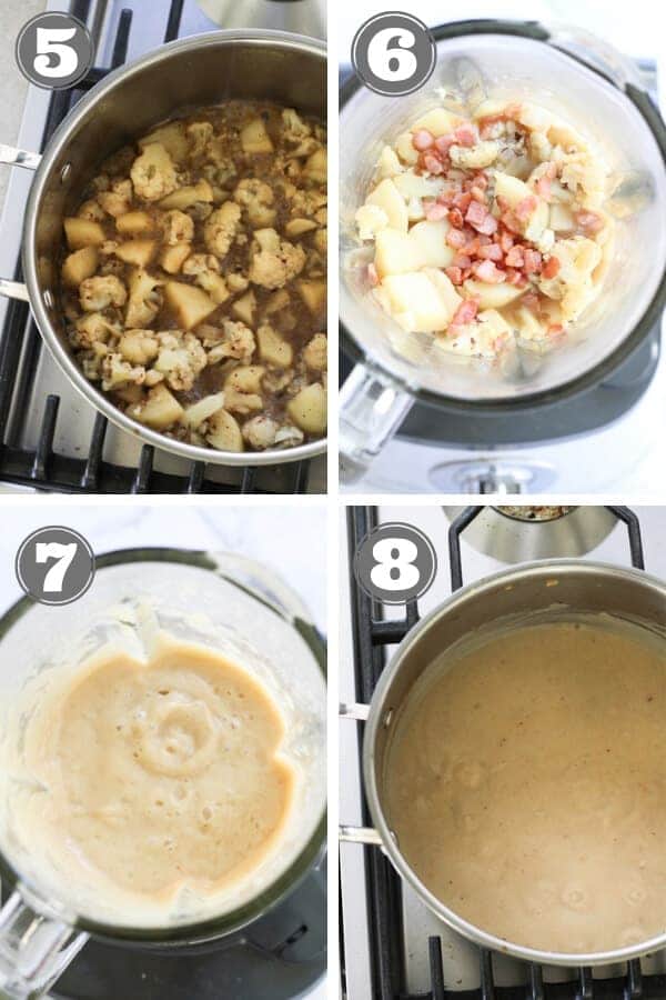 step by step images on how to make cauliflower and bacon soup