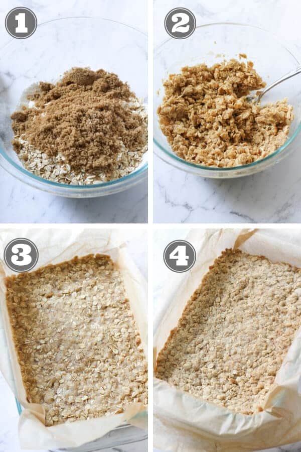 step by step photos for how to make biscuit base of chocolate caramel slice