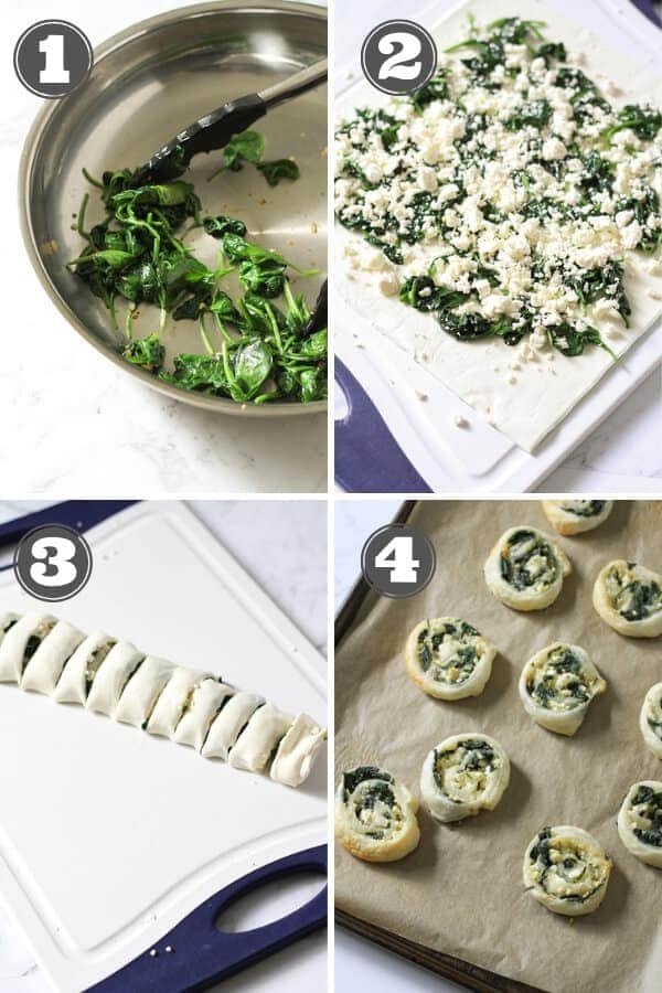 step by step photos on how to make spinach & feta pinwheels