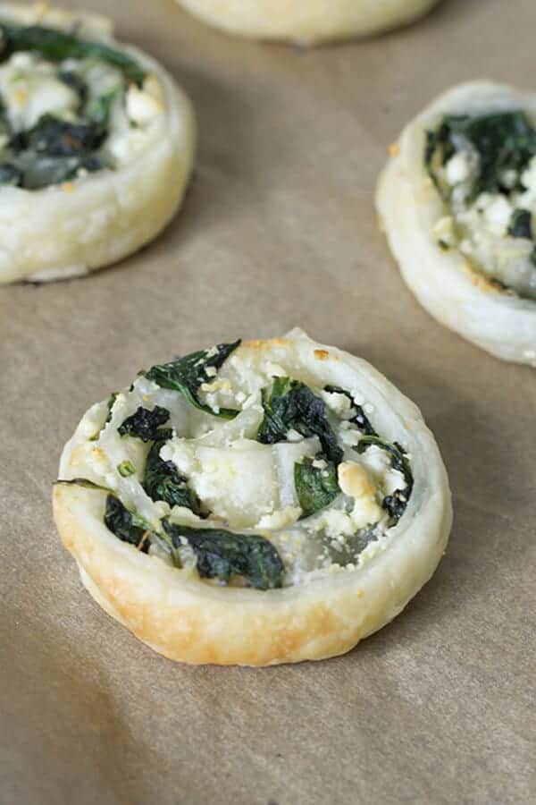 close up on a spinach & feta pinwheel