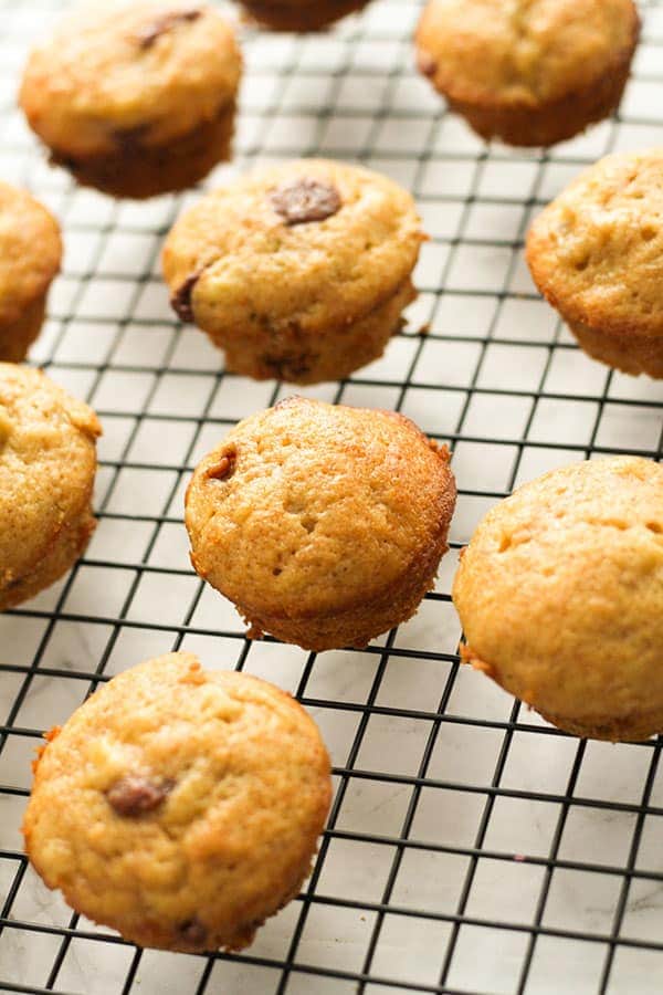 mini muffins on a wire rack.