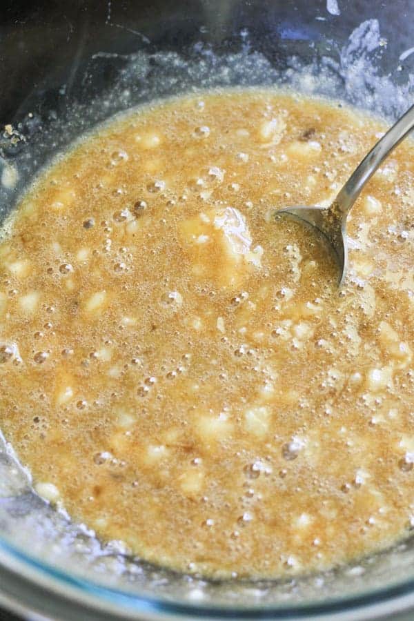 muffin mixture in a glass bowl.