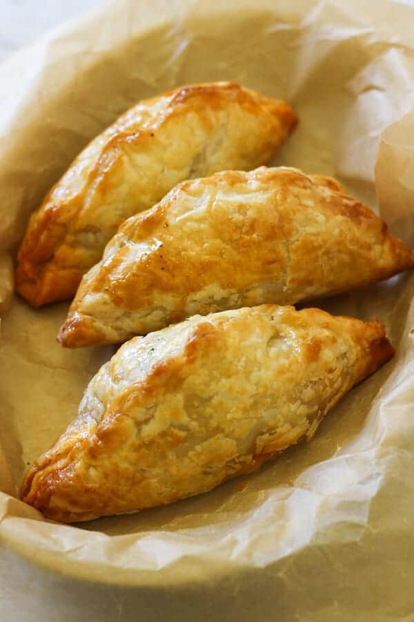 Beef Pasties in a serving dish.