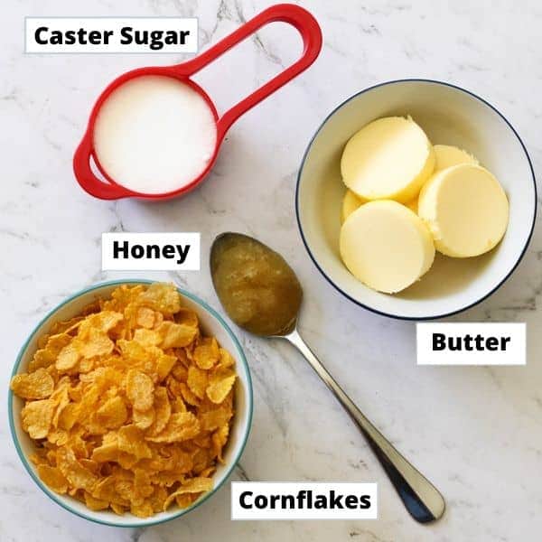 Honey joy ingredients laid out on top of a marble board.
