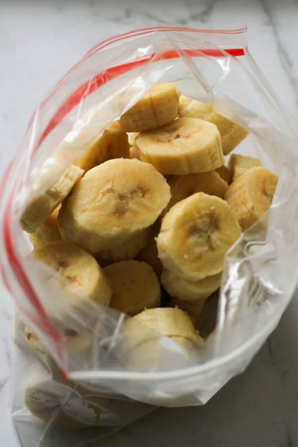 banana slices in a ziplock bag.