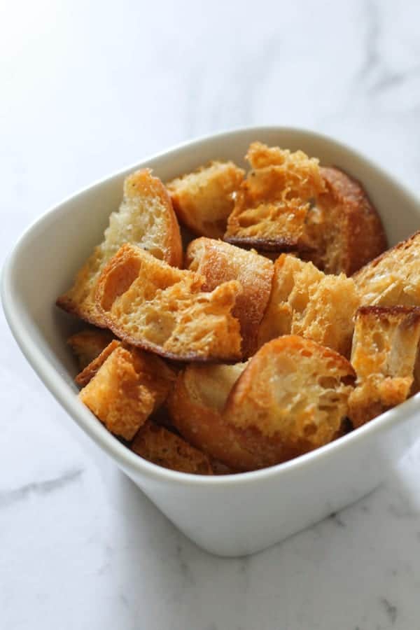 croutons in a white bowl.