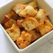 croutons in a white bowl.