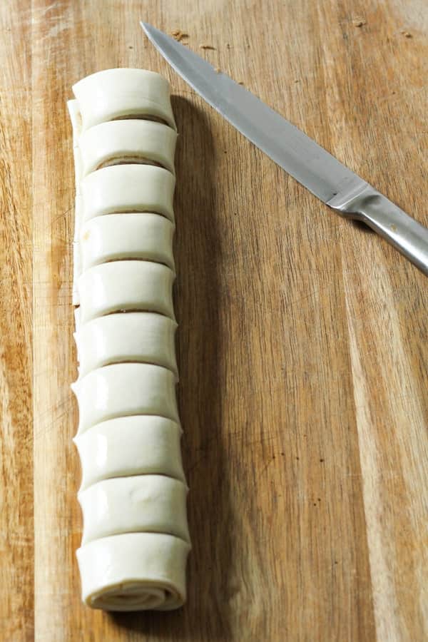 pastry cut into bite sized pieces.