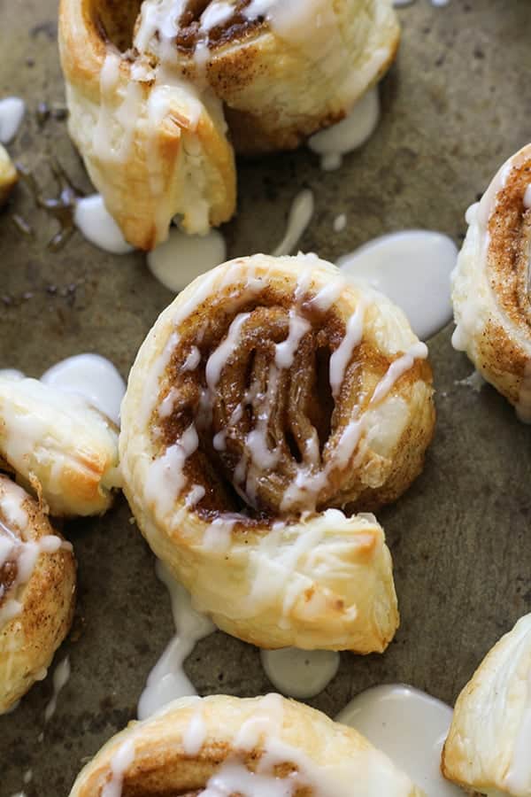 cinnamon roll on a baking tray.