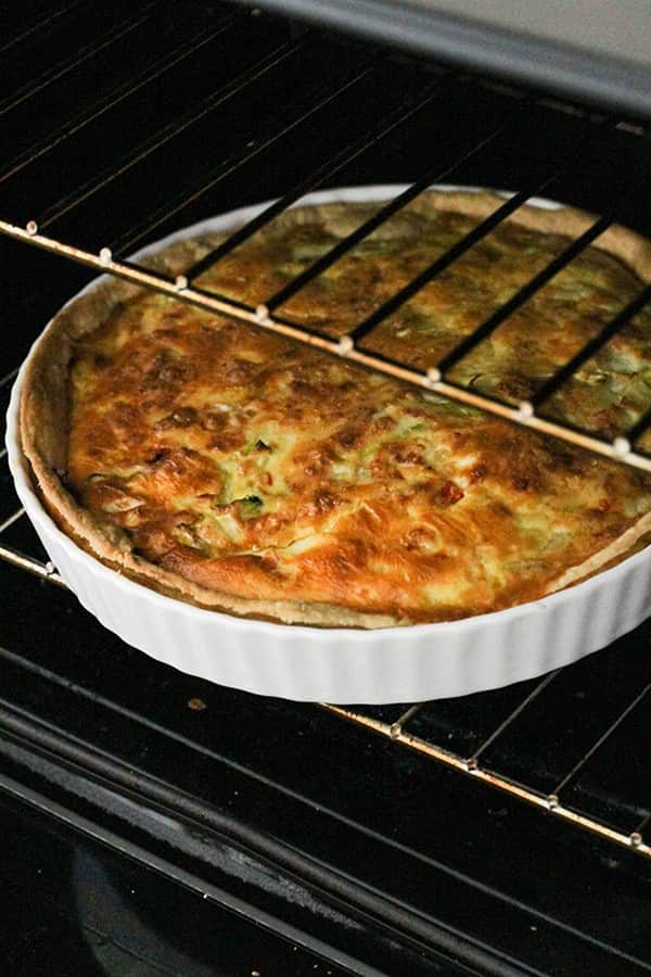 vegetarian quiche in the oven.
