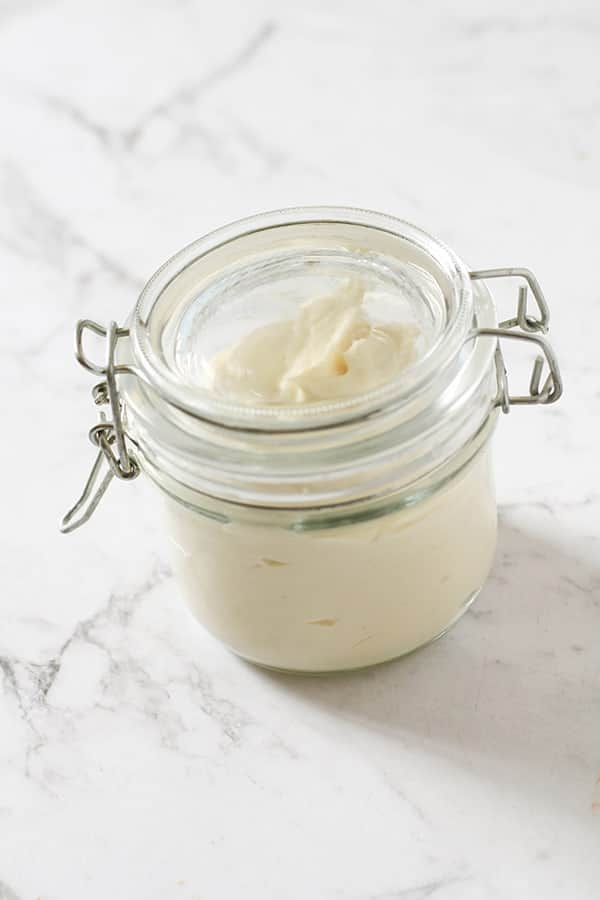 whole30 mayo in a glass jar.