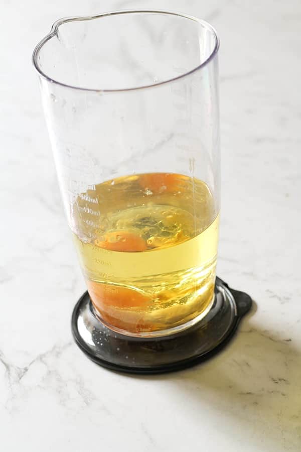 ingredients for whole30 mayo in a jar.