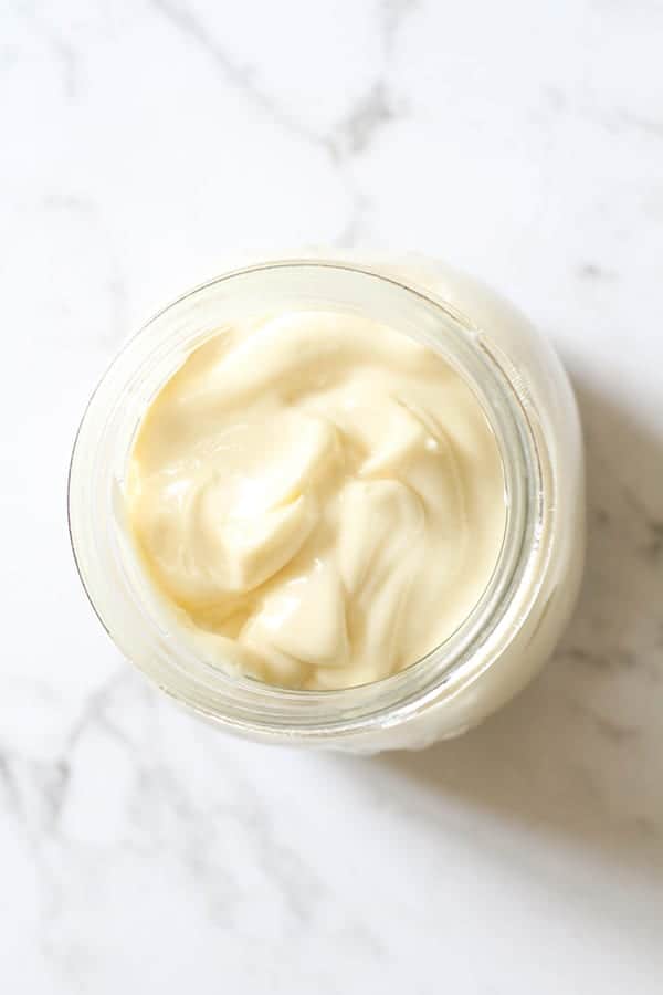 whole30 mayo in a glass jar.
