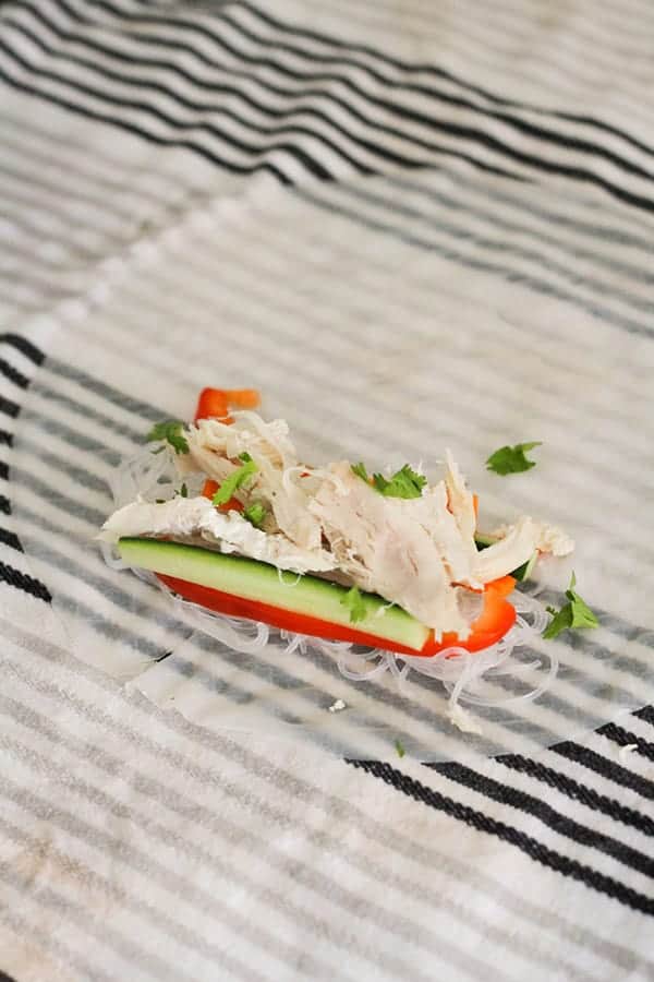 step by step instructions on how to build rice paper rolls.