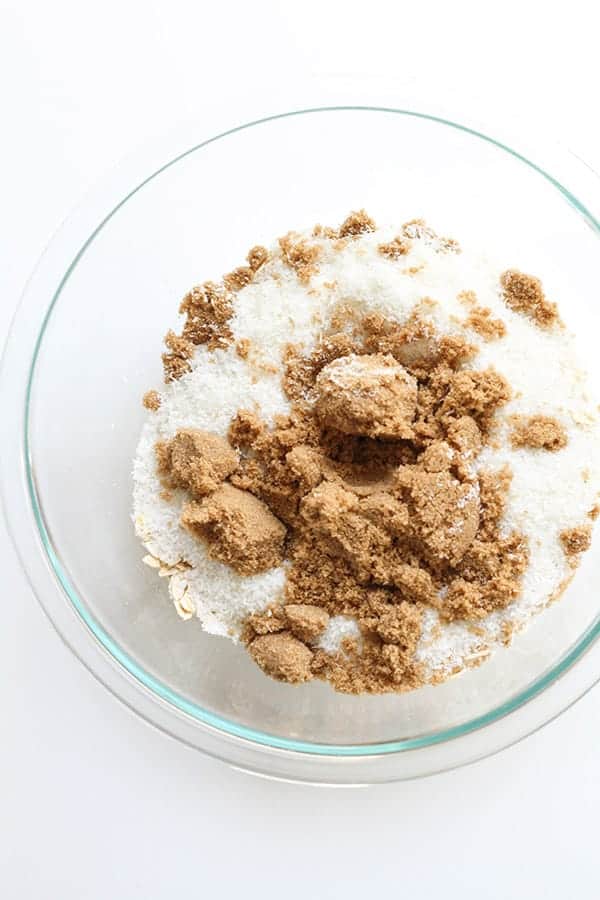 dry ingredients in a glass mixing bowl. 