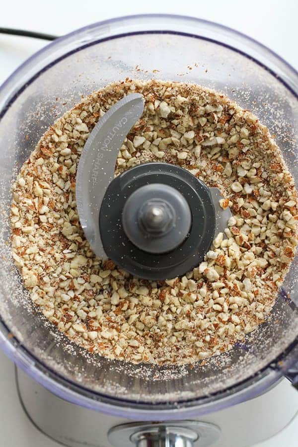 chopped almonds in a food processor.