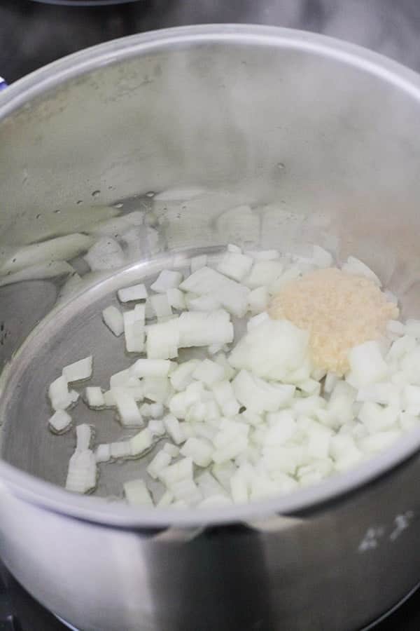 onions and garlic in a saucepan.