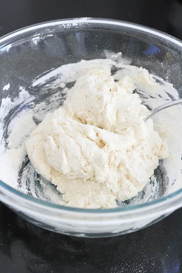 two ingredient dough in a glass bowl.