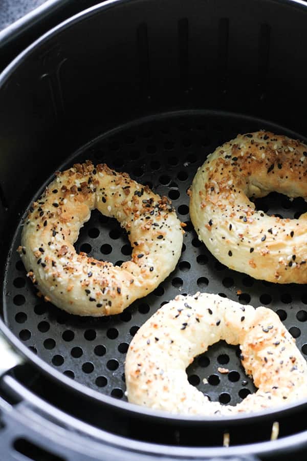 bagels ready to be cooked in the air fryer.
