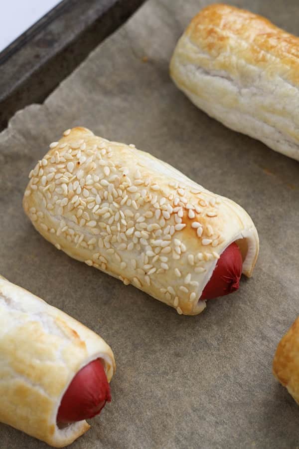 puffy dogs on a baking tray.