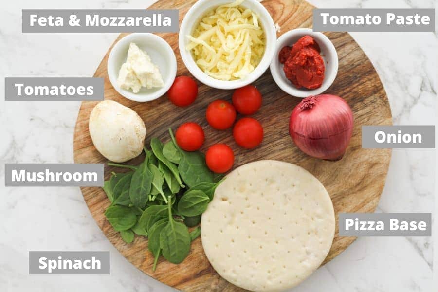 recipe ingredients on a wooden board.