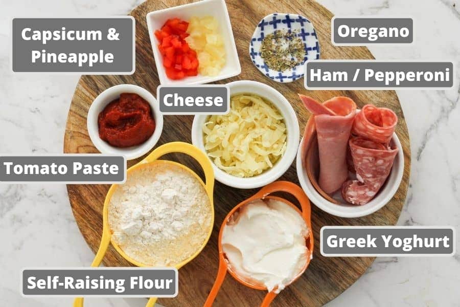 ingredients on a wooden board.