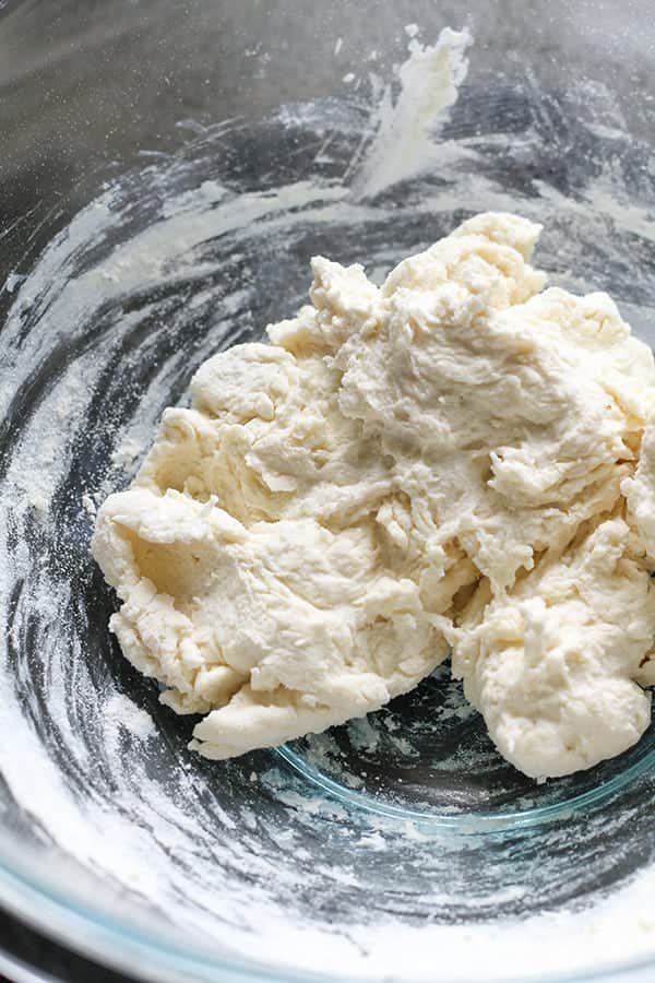 two ingredient dough in a glass bowl.