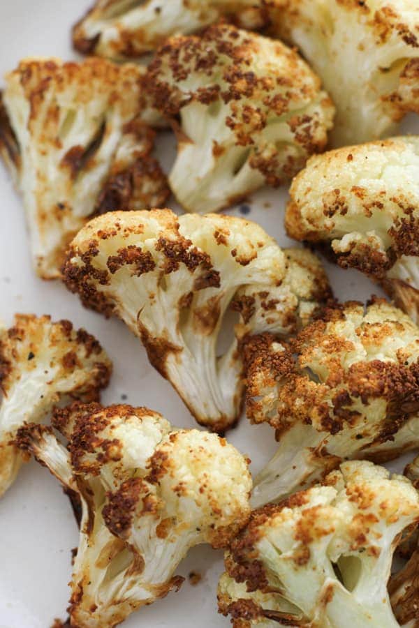 roasted cauliflower on a white plate.