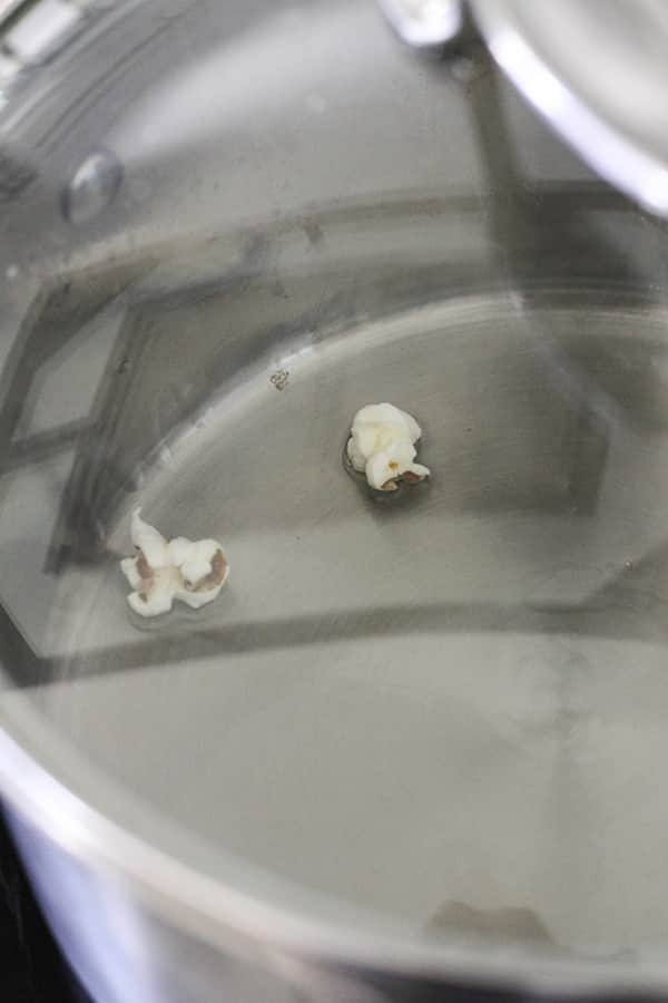 2 popcorn pieces in a saucepan.