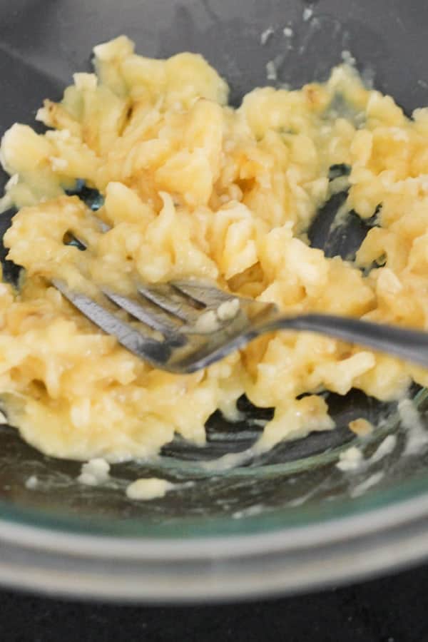 mashed banana in a bowl.