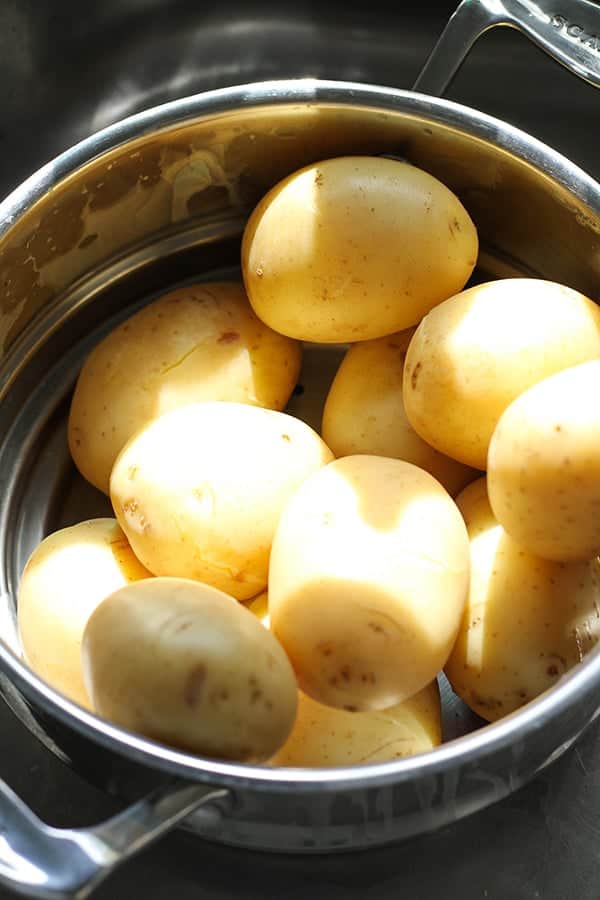 potatoes in a colander.