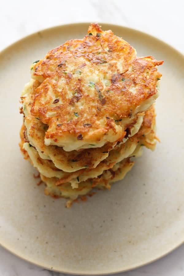 stack of potato fritters on a plate.